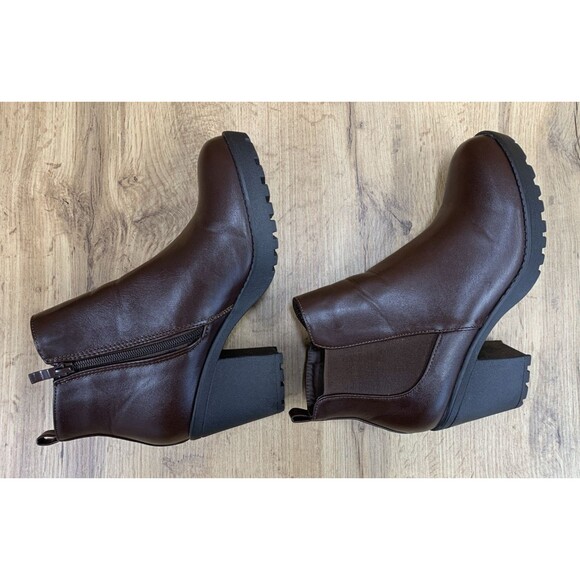 Top Moda Women’s Chunky Lugged Platform Boots Brown Side Zip Comfort Chelsea 8.5 - Picture 11 of 16